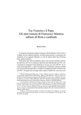 Tra Venezia E Il Papa. Gli Anni Romani Di Francesco Mantica Uditore Di Rota E Cardinale