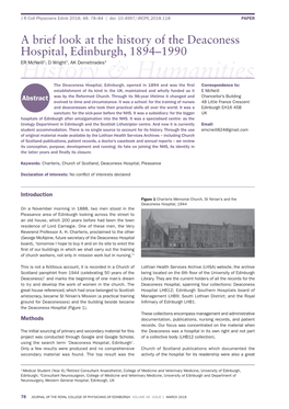 A Brief Look at the History of the Deaconess Hospital, Edinburgh