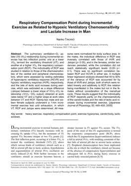 Respiratory Compensation Point During Incremental Exercise As Related to Hypoxic Ventilatory Chemosensitivity and Lactate Increase in Man