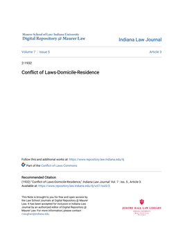 Conflict of Laws-Domicile-Residence
