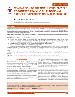 Comparison of Treadmill Versus Cycle Ergometer Training on Functional Exercise Capacity in Normal Individuals