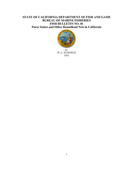 State of California Department of Fish and Game Bureau of Marine Fisheries Fish Bulletin No