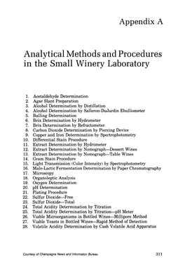 Analytical Methods and Procedures in the Small Winery Laboratory