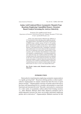 Amino Acid Catalyzed Direct Asymmetric Mannich Type Reactions Employing Unmodified Donors: Structure Based Catalyst Screening for Anti/Syn Selectivity