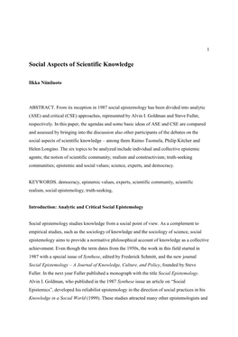 Social Aspects of Scientific Knowledge