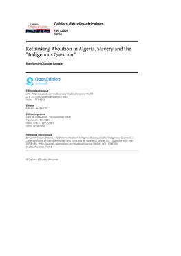 Rethinking Abolition in Algeria. Slavery and the 