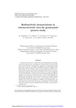 Radioactivity Measurements in Volcano-Tectonic Area for Geodynamic Process Study