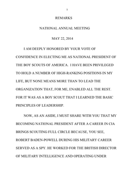 Remarks National Annual Meeting May 22, 2014 I Am