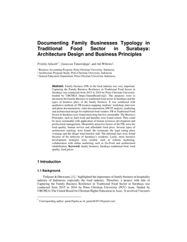 Documenting Family Businesses Typology in Traditional Food Sector in Surabaya: Architecture Design and Business Principles