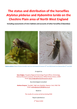 The Status and Distribution of the Horseflies Atylotus Plebeius and Hybomitra Lurida on the Cheshire Plain Area of North West England
