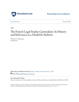 The French Legal Studies Curriculum: Its History and Relevance As a Model for Reform, 25 Mcgill L.J