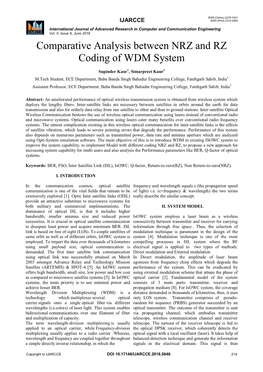 Comparative Analysis Between NRZ and RZ Coding of WDM System
