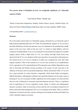 The Current Status of Halophila Beccarii: an Ecologically Significant, Yet Vulnerable