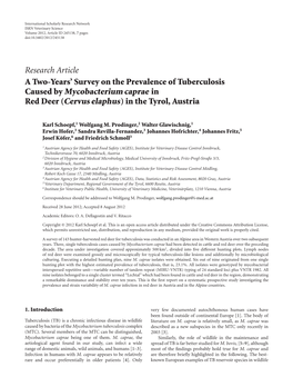 Caused by Mycobacterium Caprae in Reddeer(Cervus Elaphus) in the Tyrol, Austria