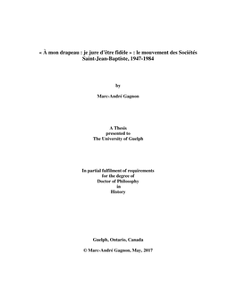 À Mon Drapeau : Je Jure D'être Fidèle » : Le Mouvement Des Sociétés Saint