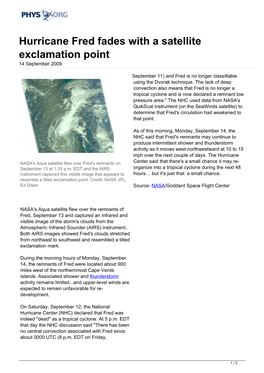 Hurricane Fred Fades with a Satellite Exclamation Point 14 September 2009