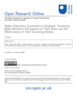 Higher Education Governance in England: Governing Body Members’ Perceptions of Their Roles and the Eﬀectiveness of Their Governing Bodies