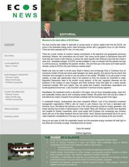 The Latest Edition of ECOS News We Have Recently Been
