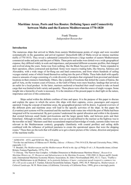 Maritime Areas, Ports and Sea Routes: Defining Space and Connectivity Between Malta and the Eastern Mediterranean 1770-1820