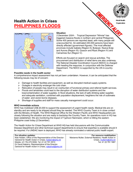 Health Action in Crises PHILIPPINES FLOODS
