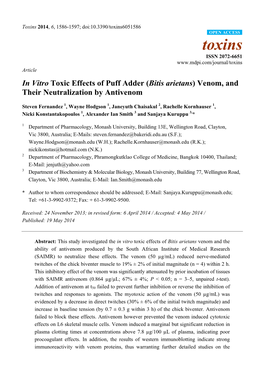 Bitis Arietans) Venom, and Their Neutralization by Antivenom