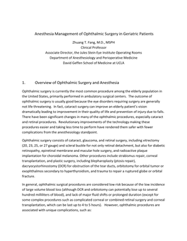 Anesthesia Management of Ophthalmic Surgery in Geriatric Patients