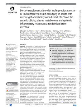 Dietary Supplementation with Inulin-Propionate Ester Or Inulin