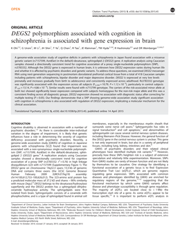 DEGS2 Polymorphism Associated with Cognition in Schizophrenia Is Associated with Gene Expression in Brain