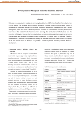 Development of Malaysian Homestay Tourism: a Review