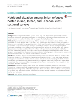 Nutritional Situation Among Syrian Refugees Hosted in Iraq, Jordan, and Lebanon: Cross Sectional Surveys S