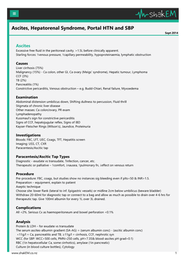 Ascites, Hepatorenal Syndrome, Portal HTN and SBP