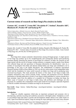 Current Status of Research on Rust Fungi (Pucciniales) in India