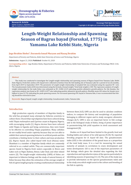 Length-Weight Relationship and Spawning Season of Bagrus Bayad (Forsskal, 1775) in Yamama Lake Kebbi State, Nigeria