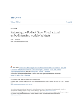 Returning the Radiant Gaze: Visual Art and Embodiment in a World of Subjects Beth Carruthers Emily Carr University of Art + Design