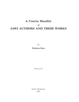 A Concise Handlist JAWI AUTHORS and THEIR WORKS