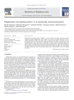 Polyglutamine Tract Binding Protein-1 Is an Intrinsically Unstructured Protein