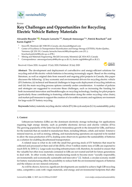 Key Challenges and Opportunities for Recycling Electric Vehicle Battery Materials