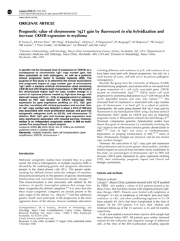 ORIGINAL ARTICLE Prognostic Value of Chromosome 1Q21 Gain