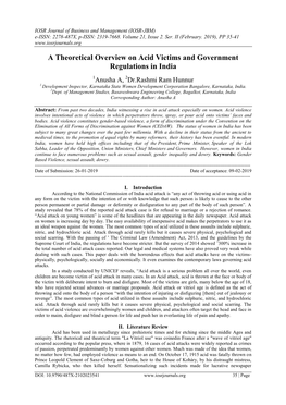 A Theoretical Overview on Acid Victims and Government Regulations in India