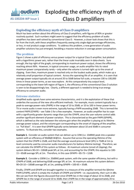 Exploding the Efficiency Myth of Class D Amplifiers Much Has Been Written About the Efficiency of Class D Amplifiers, with Figures of 90% Or Greater Routinely Quoted