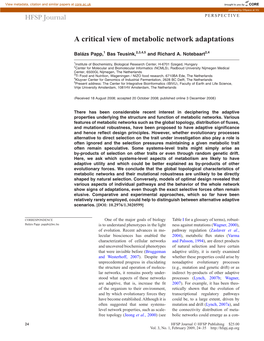 A Critical View of Metabolic Network Adaptations