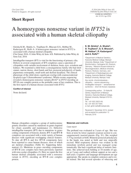 A Homozygous Nonsense Variant in IFT52 Is Associated with a Human Skeletal Ciliopathy