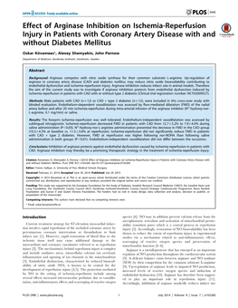 Effect of Arginase Inhibition on Ischemia-Reperfusion Injury in Patients with Coronary Artery Disease with and Without Diabetes Mellitus