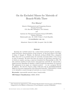 On the Excluded Minors for Matroids of Branch-Width Three