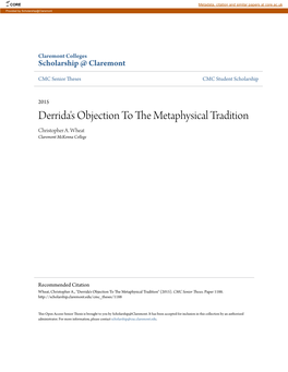 Derrida's Objection to the Metaphysical Tradition