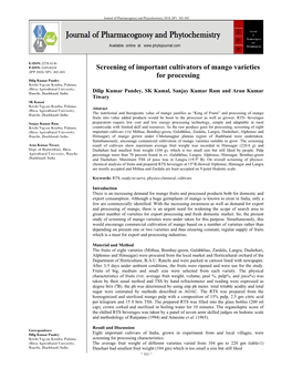 Screening of Important Cultivators of Mango Varieties for Processing