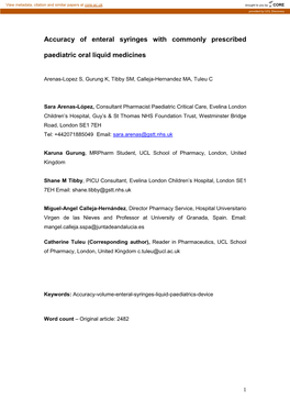 Accuracy of Enteral Syringes with Commonly Prescribed Paediatric