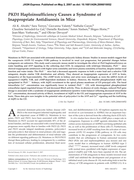 PKD1 Haploinsufficiency Causes a Syndrome of Inappropriate Antidiuresis in Mice