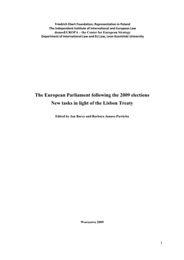 The European Parliament Following the 2009 Elections New Tasks in Light of the Lisbon Treaty