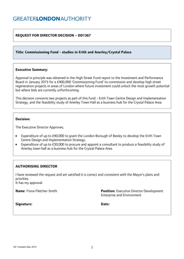 DD1367 Title: Commissioning Fund